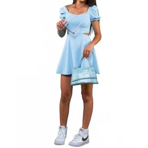 The Miss Behave Girls Catherine Puff Sleeve Side Cut Out Dress in Spring Blue